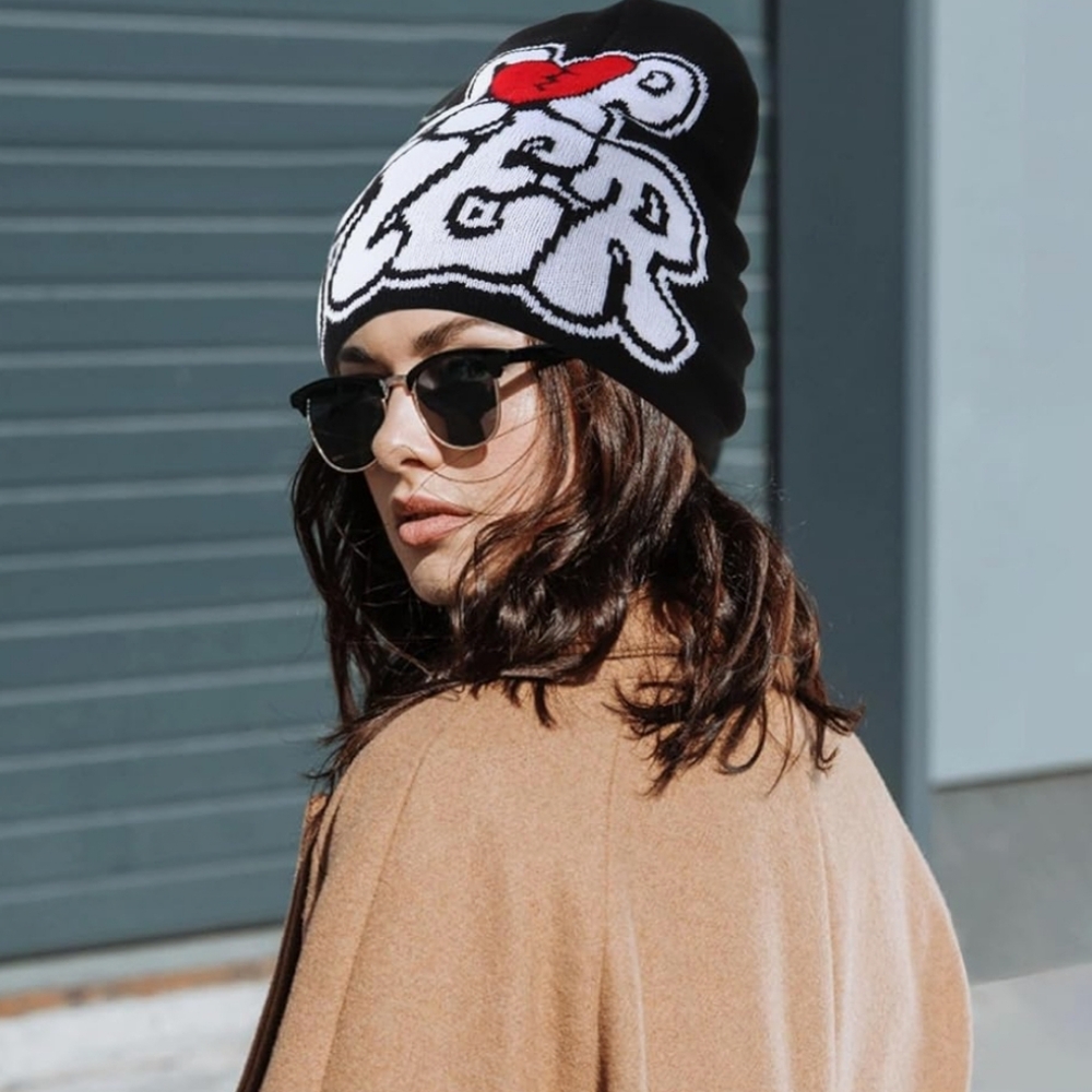 Beanie Y2K, Graphic Beanie Y2K, Top Tier Black & White Beanie